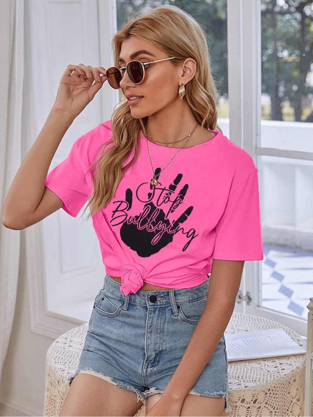 Stop Bullying Pink Graphic T-Shirt Anti-Bullying Awareness Tee
